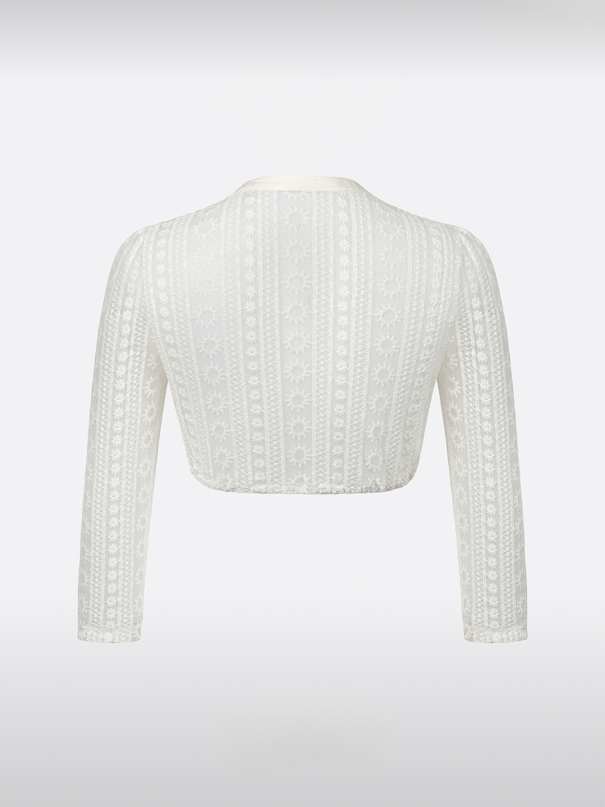 Weiß Langarm Hochgeschlossen Dirndlbluse aus Spitze